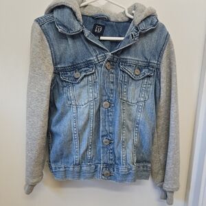 GAP Kids Denim Jacket with Gray Hoodie Sleeves